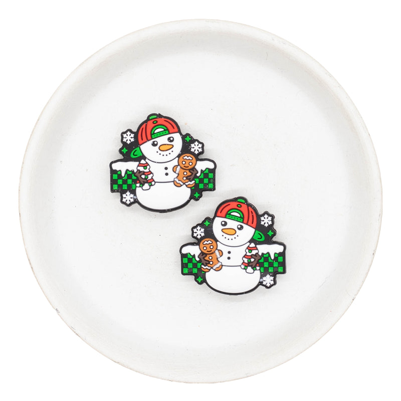 Snowman w/Gingerbread and Christmas Tree Cake Silicone Focal Bead 29x31mm (Package of 2)