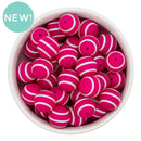 Hot Pink Horizontal Stripe Printed Silicone Beads 15mm (Package of 10)