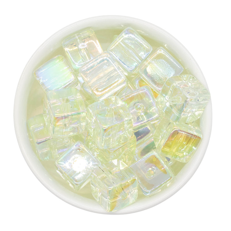 Pale Green Translucent Iridescent Square Beads 16mm (Package of 10)