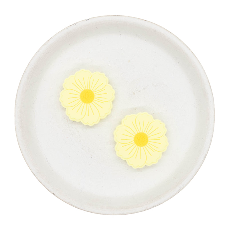 Pale Yellow Flower w/Yellow Center Silicone Focal Bead 30mm (Package of 2)