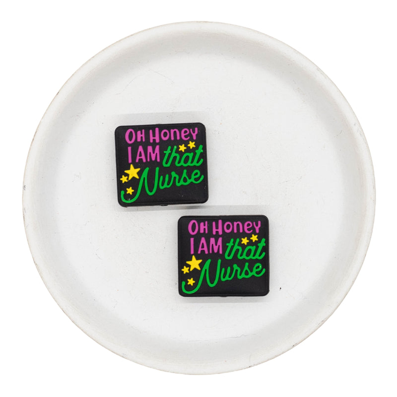 Oh Honey I Am That Nurse Silicone Focal Bead 24x27mm (Package of 2)