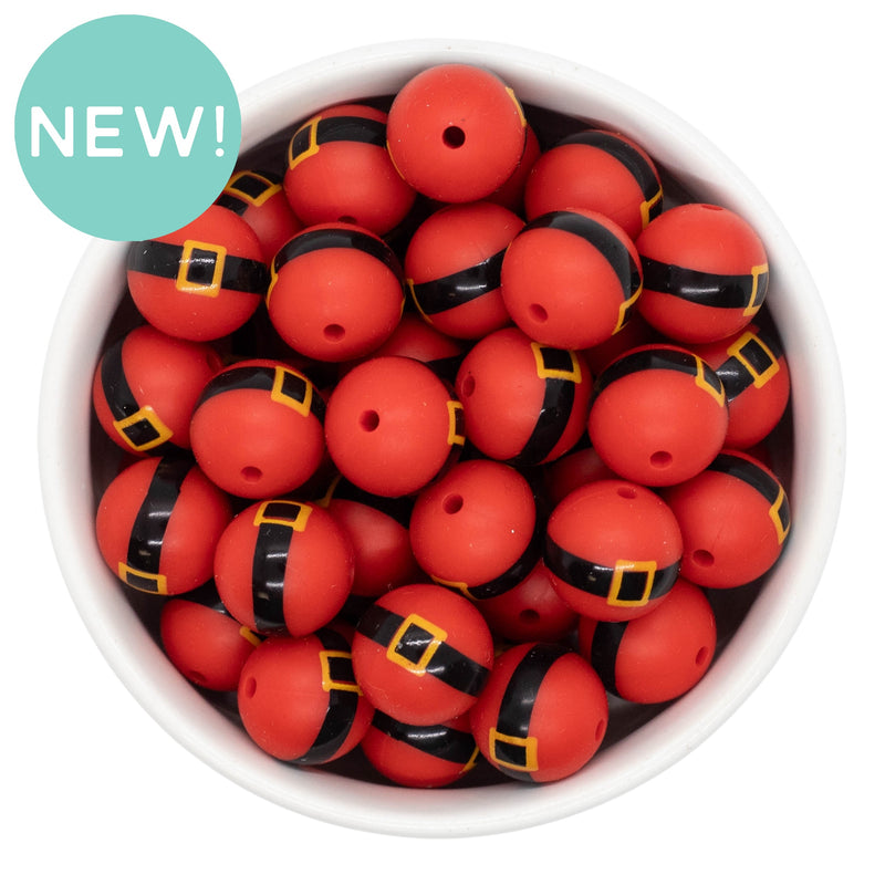 Santa Belt Printed Silicone Beads 15mm (Package of 10)