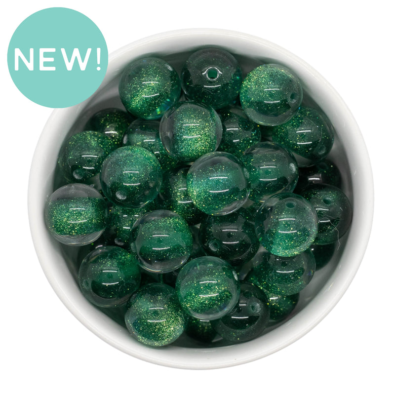 Emerald Green Color Core Glitter Illusion Beads 16mm (Package of 10)