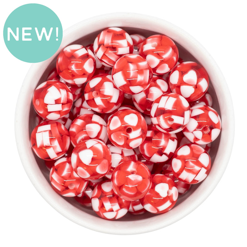 Red w/White Resin Heart Confetti Beads 16mm (Package of 10)