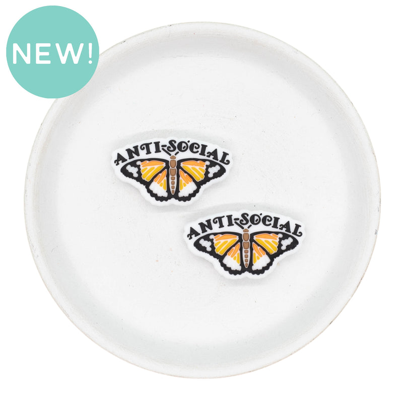 Anti Social Butterfly Silicone Focal Bead 36x20mm (Package of 2)