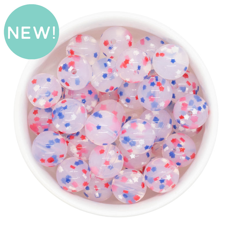 Patriotic Star Confetti Jelly Silicone Beads 15mm (Package of 10)