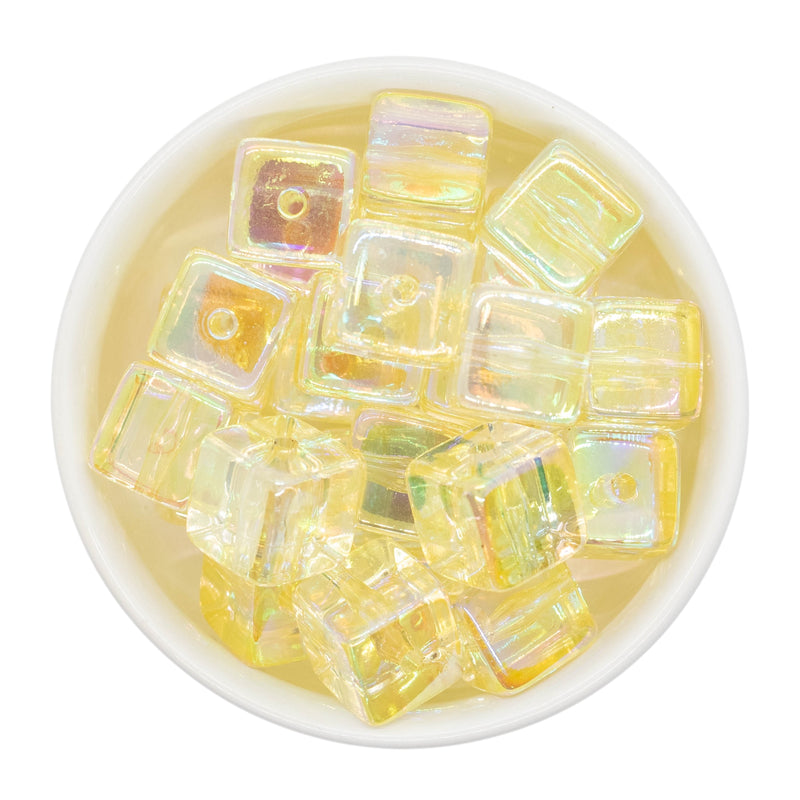 Pale Yellow Translucent Iridescent Square Beads 16mm (Package of 10)