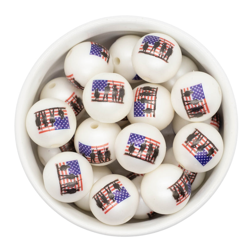 Military Silhouette & American Flag Printed Beads 20mm (Package of 10)