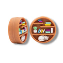 3-D Circle Bookshelf w/Plant & Cat Silicone Focal Bead 28x28x12mm (Package of 2)