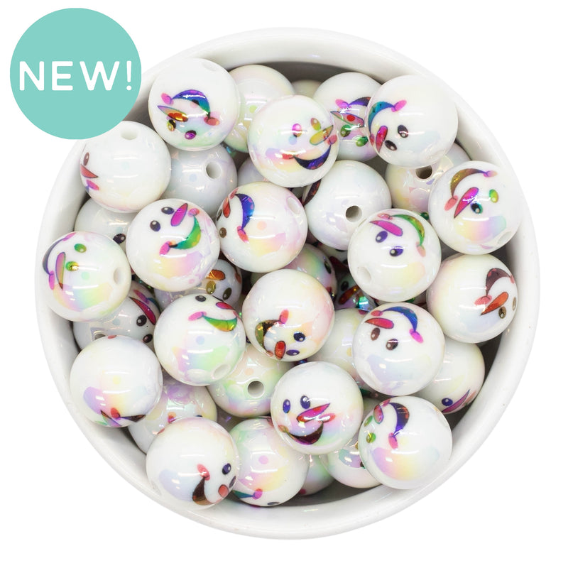 Iridescent Snowman Face Printed Beads 16mm (Package of 10)