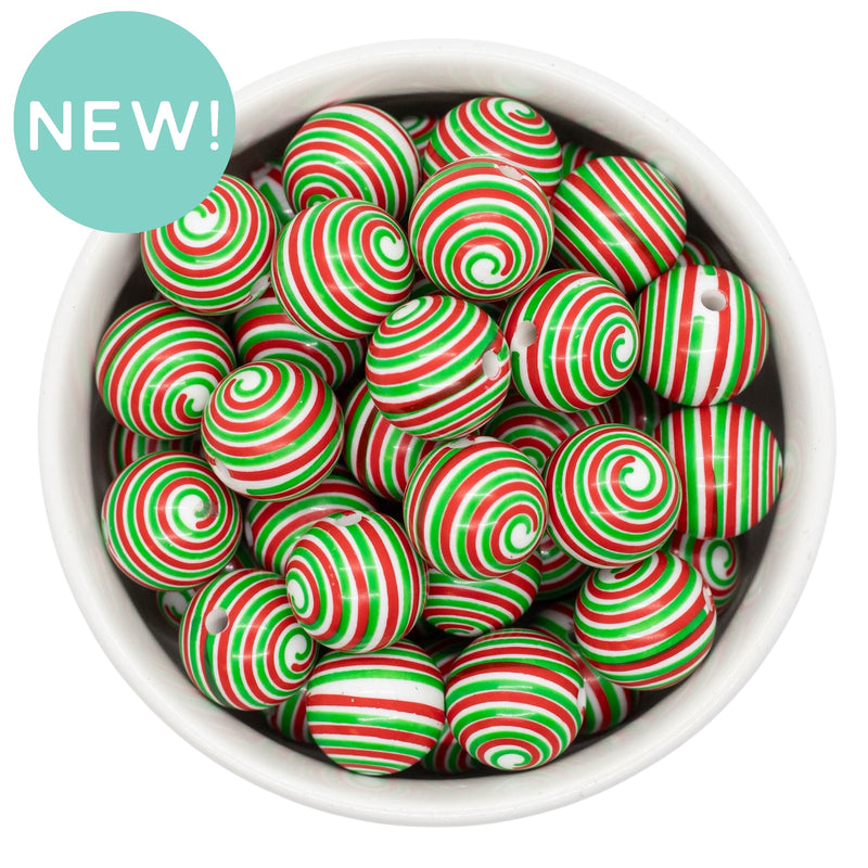 Christmas Swirl Printed Beads 16mm (Package of 10)