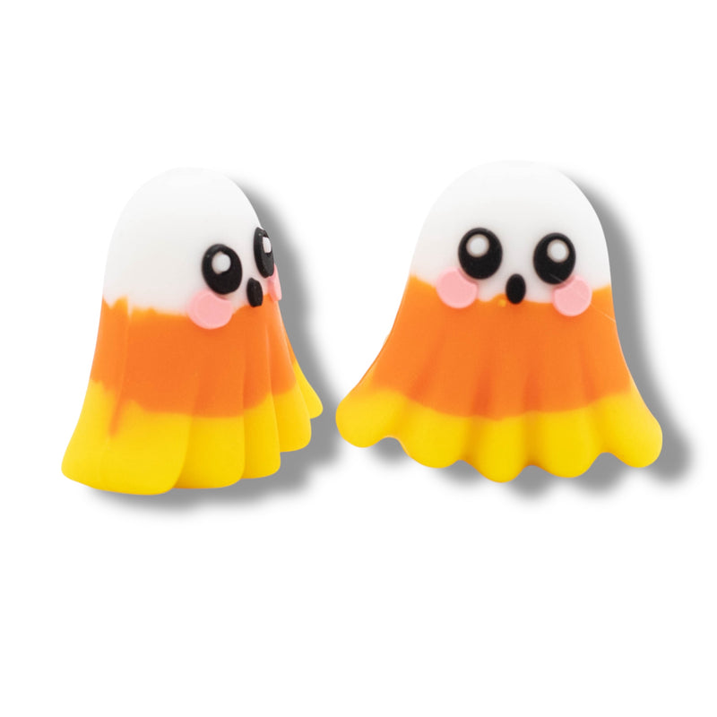 3-D Candy Corn Ghost Silicone Focal Bead 29x30x18mm (Package of 2)