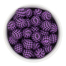 Black & Orchid Check Printed Silicone Beads 15mm (Package of 10)