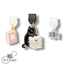 Cat w/Book Stack Enamel Charm 26x22mm (Package of 5)