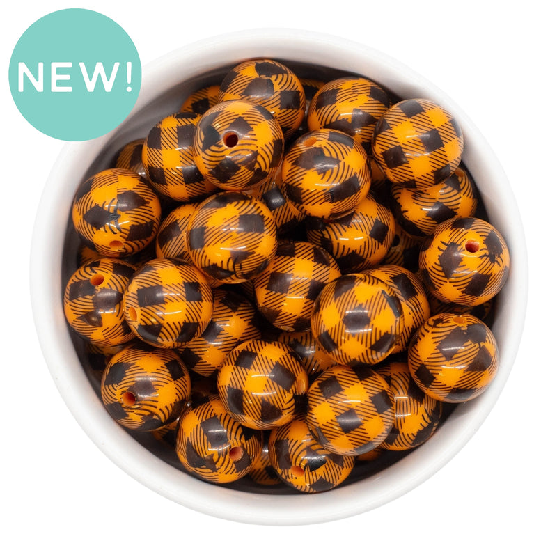 Black & Orange Plaid Beads 16mm (Package of 10)
