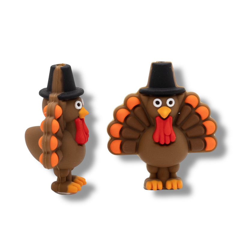 3-D Turkey w/Pilgrim Hat Silicone Focal Bead 35x31x18mm (Package of 2)