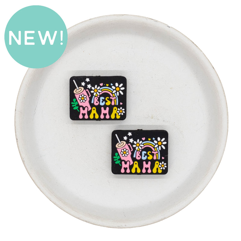 Best Mama Tumbler, Daisies & Rainbow Silicone Focal Bead 22x28mm (Package of 2)