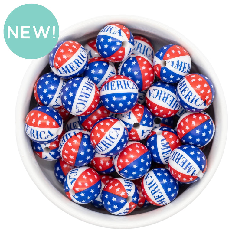 America & Stars Printed Beads 16mm (Package of 10)