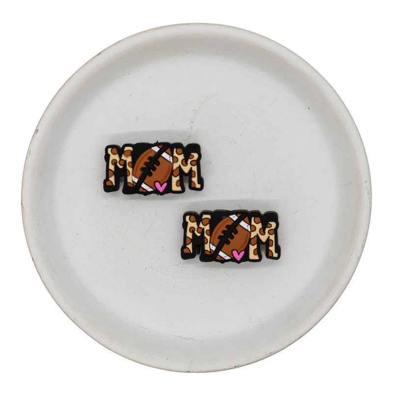 Leopard Football Mom Silicone Focal Bead 16x30mm (Package of 2)