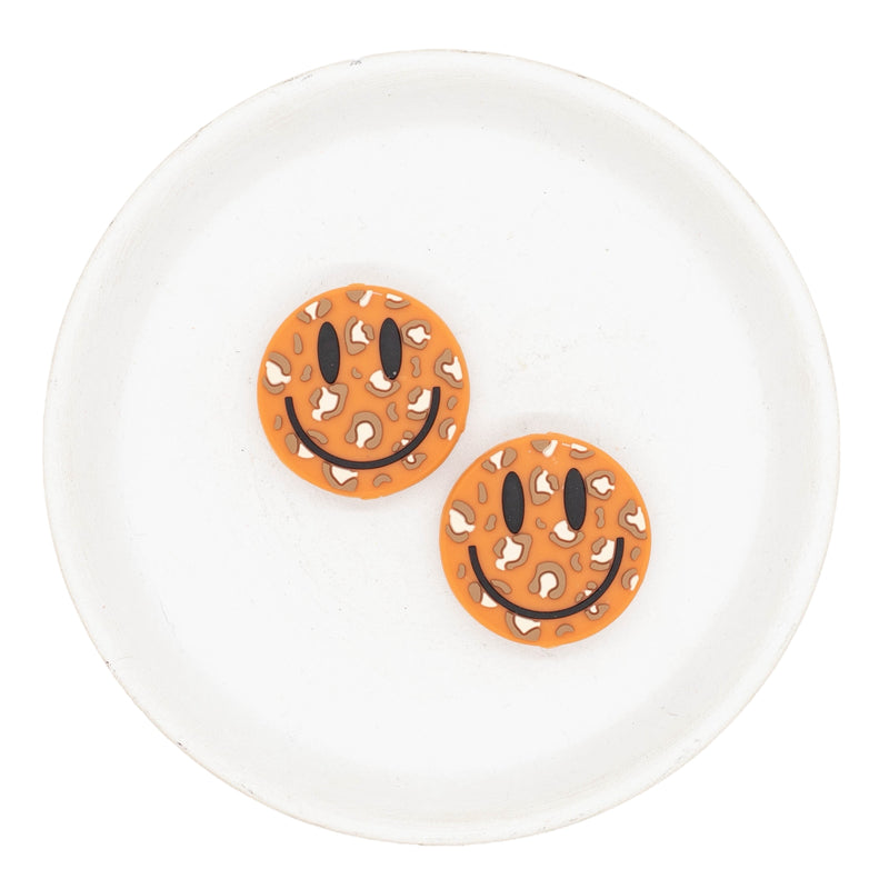 Neutral Leopard Smiley Face Silicone Focal Bead (Package of 2)