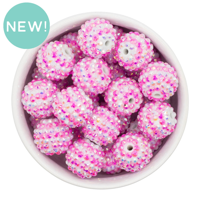 White & Pink Stripe Rhinestone Beads 20mm (Package of 10)