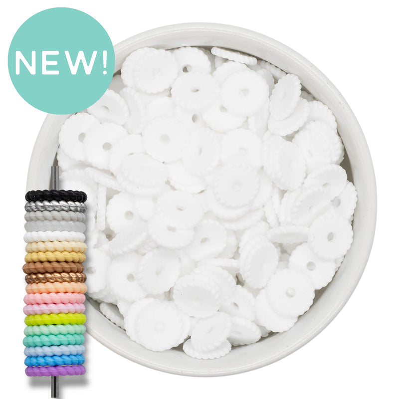 Pure White Rope Edge Silicone Spacer Beads 12x2mm (Package of 20)