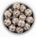 White w/Gold Plaid Beads 20mm (Package of 10)