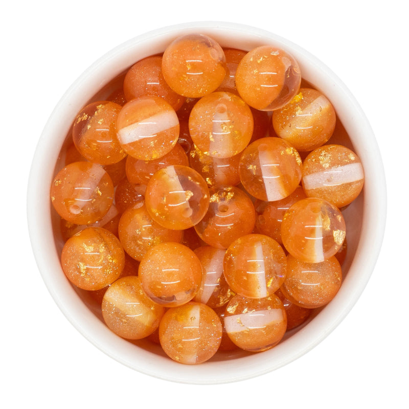 Orange Glitter & Clear Duo w/Gold Fleck Beads 16mm (Package of 10)