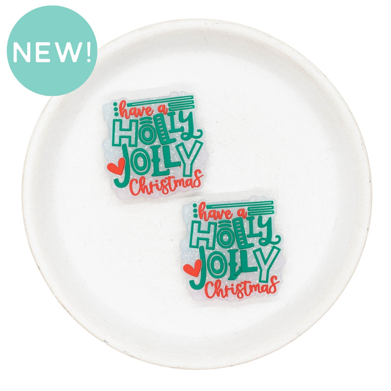 Have a Holly Jolly Christmas Glitter Silicone Focal Bead 31x32mm (Package of 2)