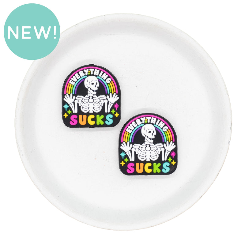 Everything Sucks Skeleton & Rainbow Silicone Focal Bead 29x30mm (Package of 2)