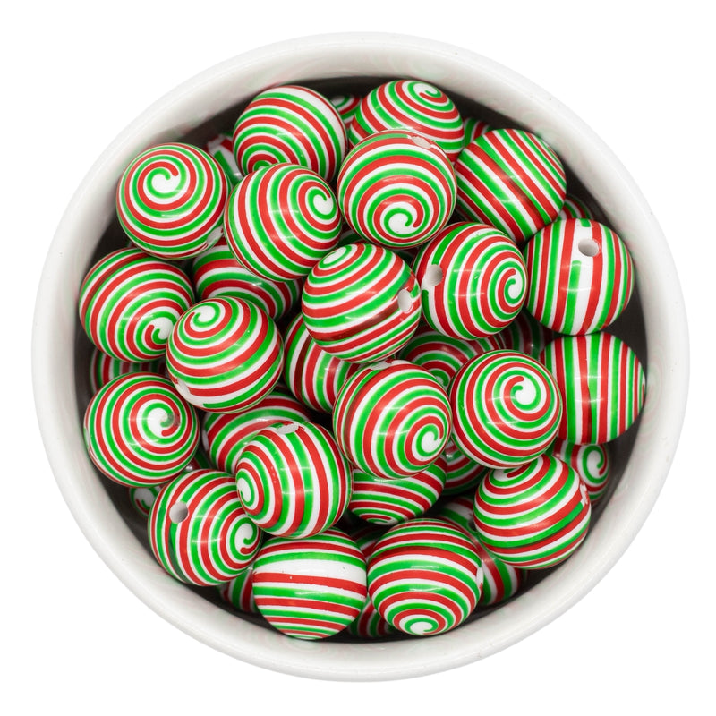 Christmas Swirl Printed Beads 16mm (Package of 10)