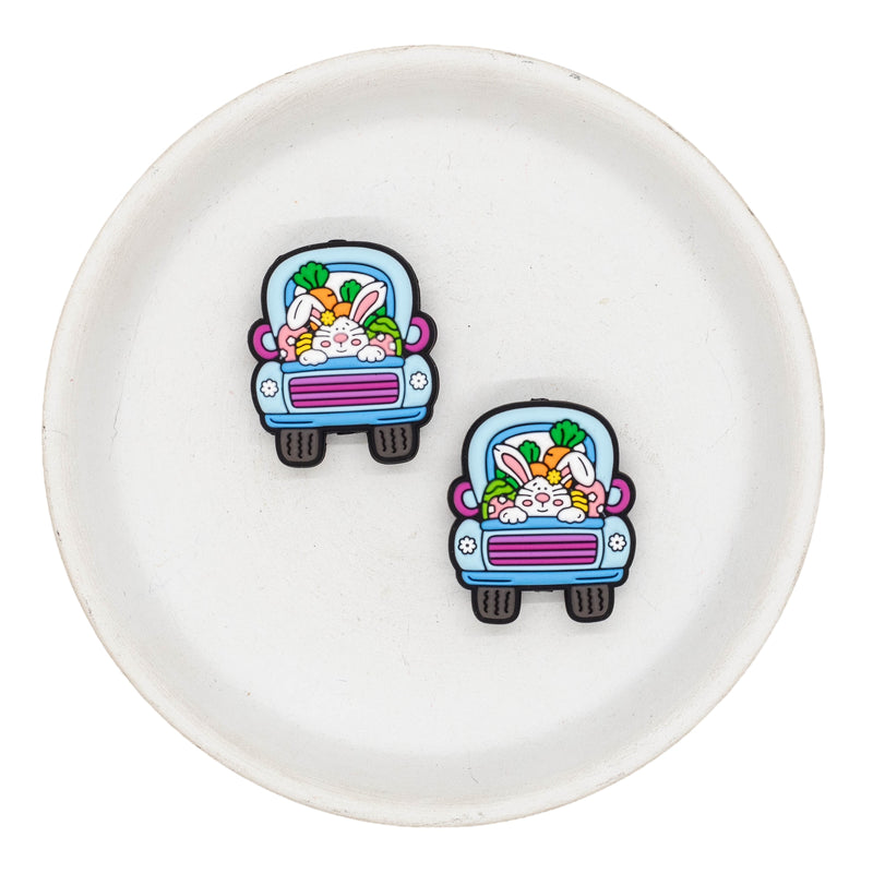 Bunny in Pickup Truck Silicone Focal Bead 30x25mm (Package of 2)