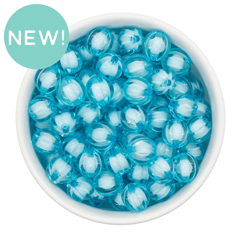 Turquoise Translucent Pumpkin White Core Beads 12mm (Package of 20)