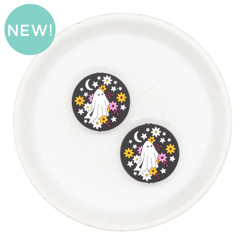 Ghost w/Moon & Flowers Silicone Focal Bead 28mm (Package of 2)