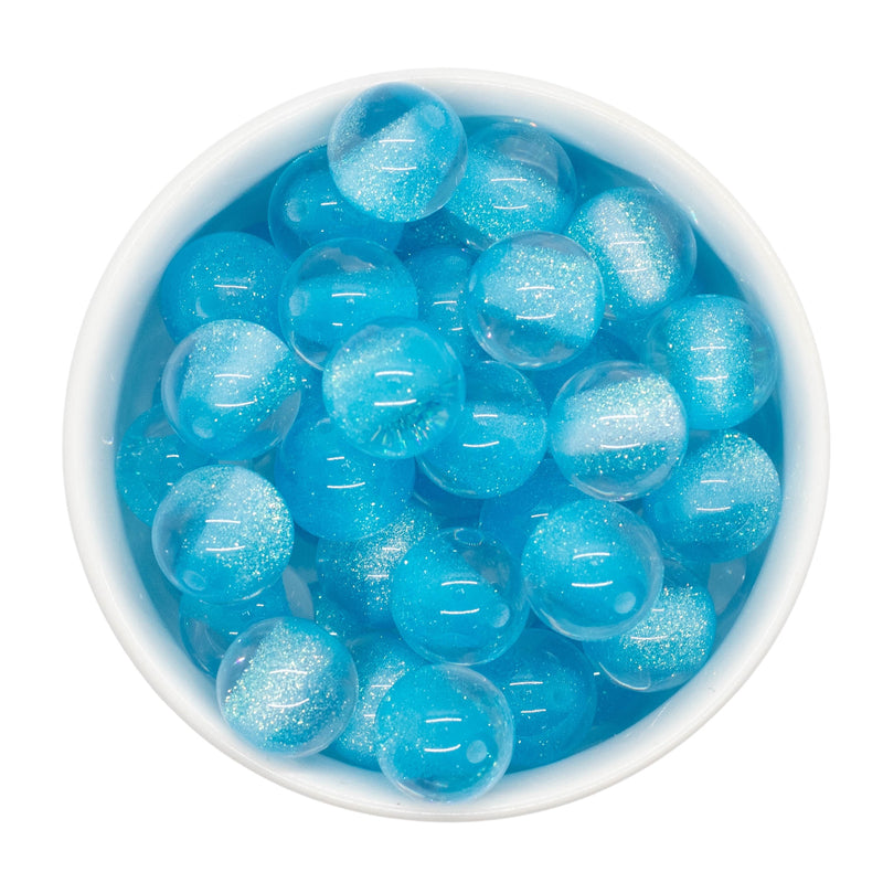 Turquoise Color Core Glitter Illusion Beads 16mm (Package of 10)