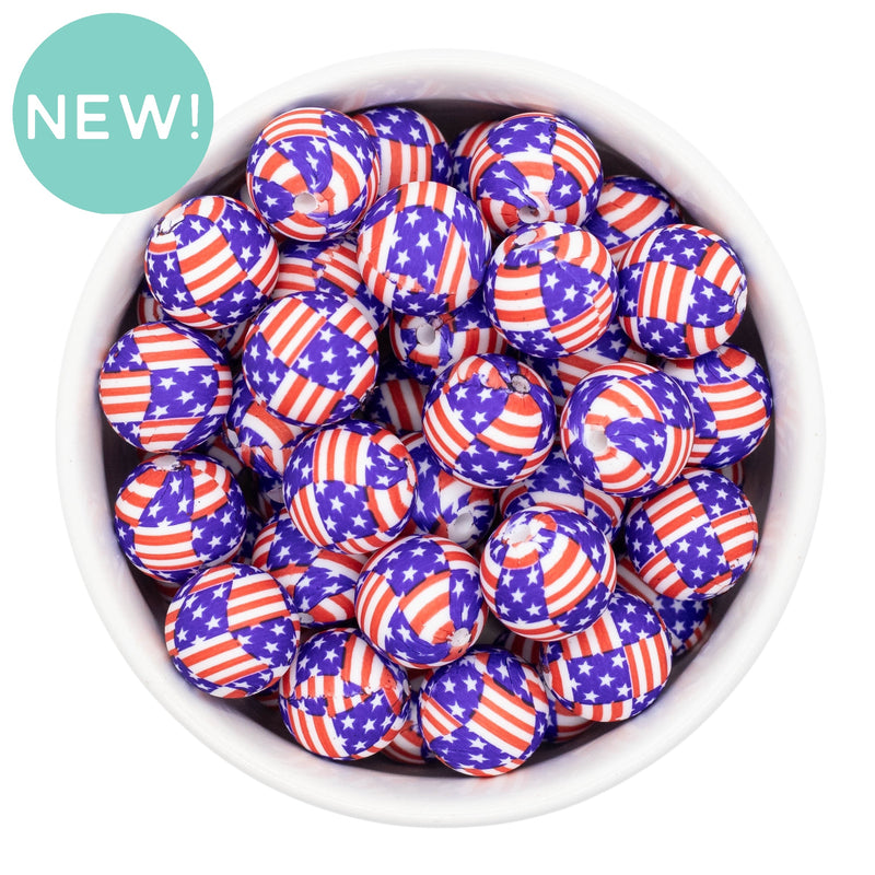 Stars & Stripes Printed Silicone Beads 15mm (Package of 10)