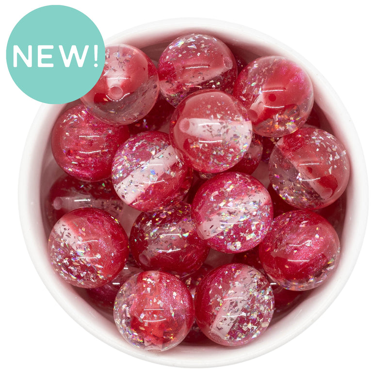 Red & Clear Shimmer Duo w/Silver Foil Beads 20mm (Package of 10)