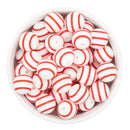 White w/Red Stripe Printed Silicone Beads 15mm (Package of 10)