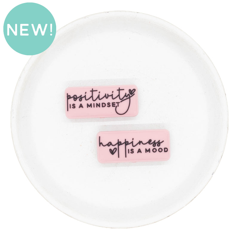 Happiness is a Mood, Positivity is a Mindset Silicone Focal Bead 15x35mm (Package of 2)