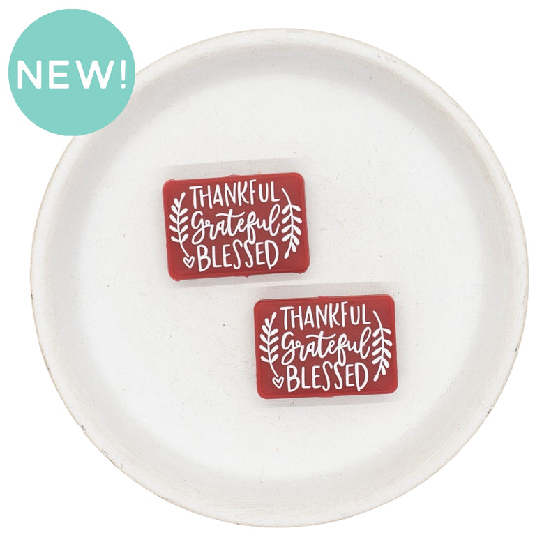Burgundy Thankful Grateful Blessed Silicone Focal Bead 30x21mm (Package of 2)