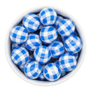 White w/Blue Plaid Beads 20mm (Package of 10)