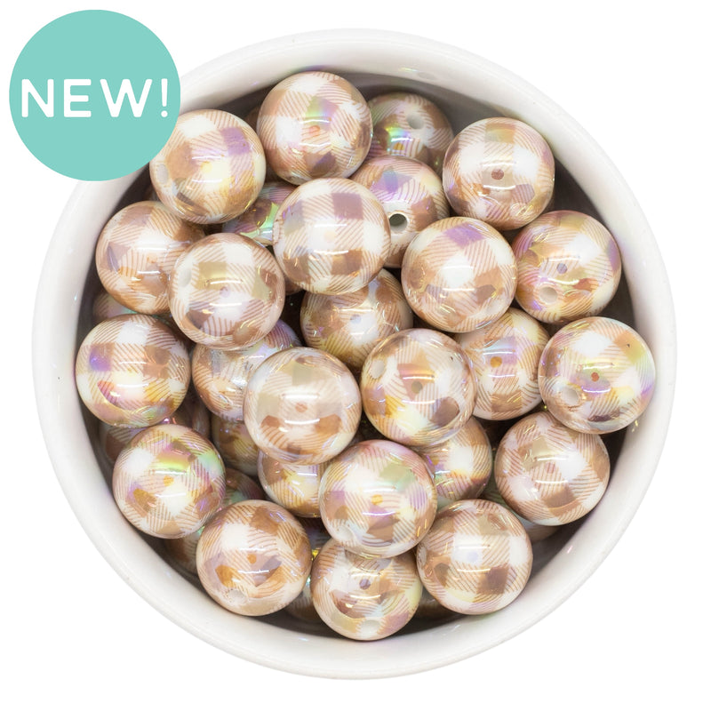 Iridescent Beige Plaid Beads 16mm (Package of 10)