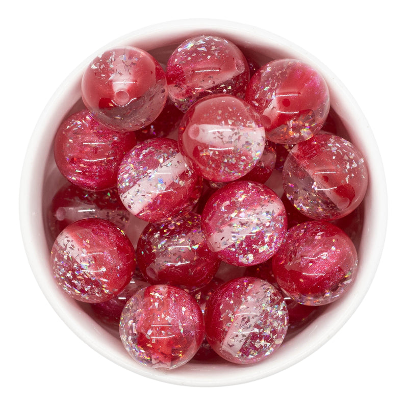 Red & Clear Shimmer Duo w/Silver Foil Beads 20mm (Package of 10)