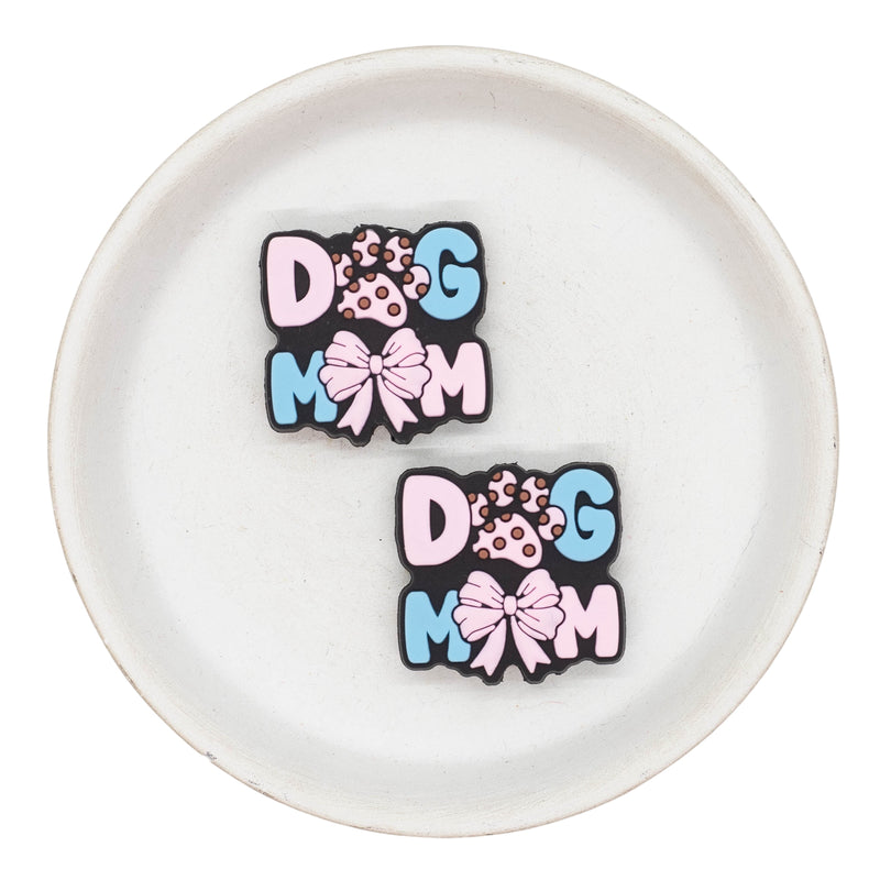Dog Mom Pink Bow Silicone Focal Bead 29x30mm (Package of 2)
