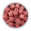 Red Gingham Square Beads 14mm Square, 16mm Diagonal (Package of 10)