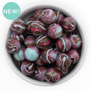 Brown, Red & Light Blue Woodgrain Marble Beads 16mm (Package of 10)