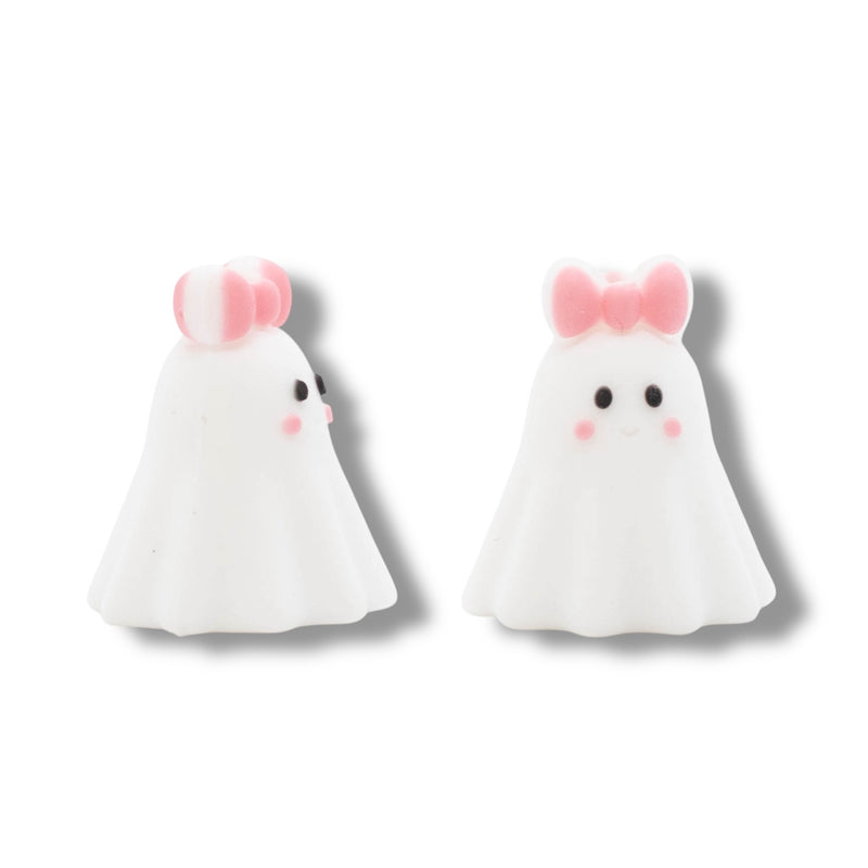 3-D Ghost w/Pink Bow Silicone Focal Bead 23x20x19mm (Package of 2)