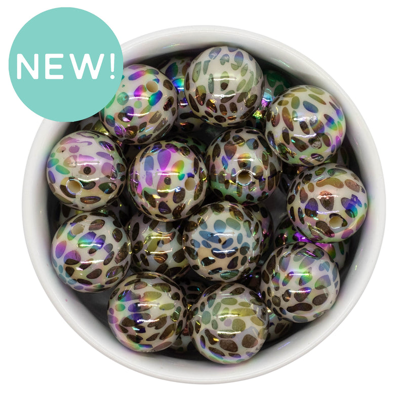 Sand & Black Iridescent Leopard Beads 20mm (Package of 10)
