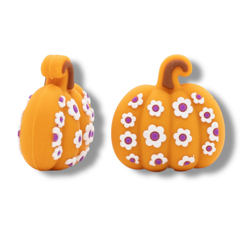 3-D Pumpkin with Flowers Silicone Focal Bead 31x30x16mm (Package of 2)
