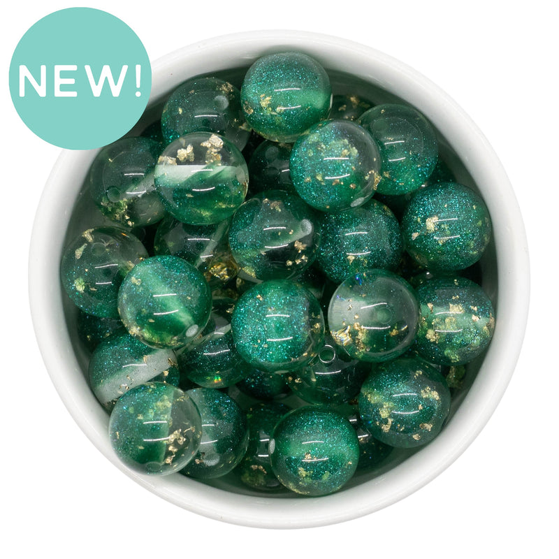 Green Glitter & Clear Duo w/Gold Fleck Beads 16mm (Package of 10)